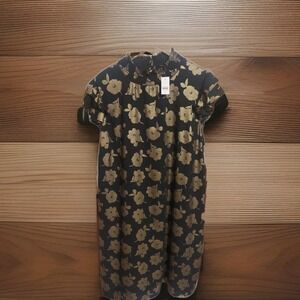 Ann taylor Factory Dress Size XXL Black A Gold Flowers 100% Polyester Plus Size